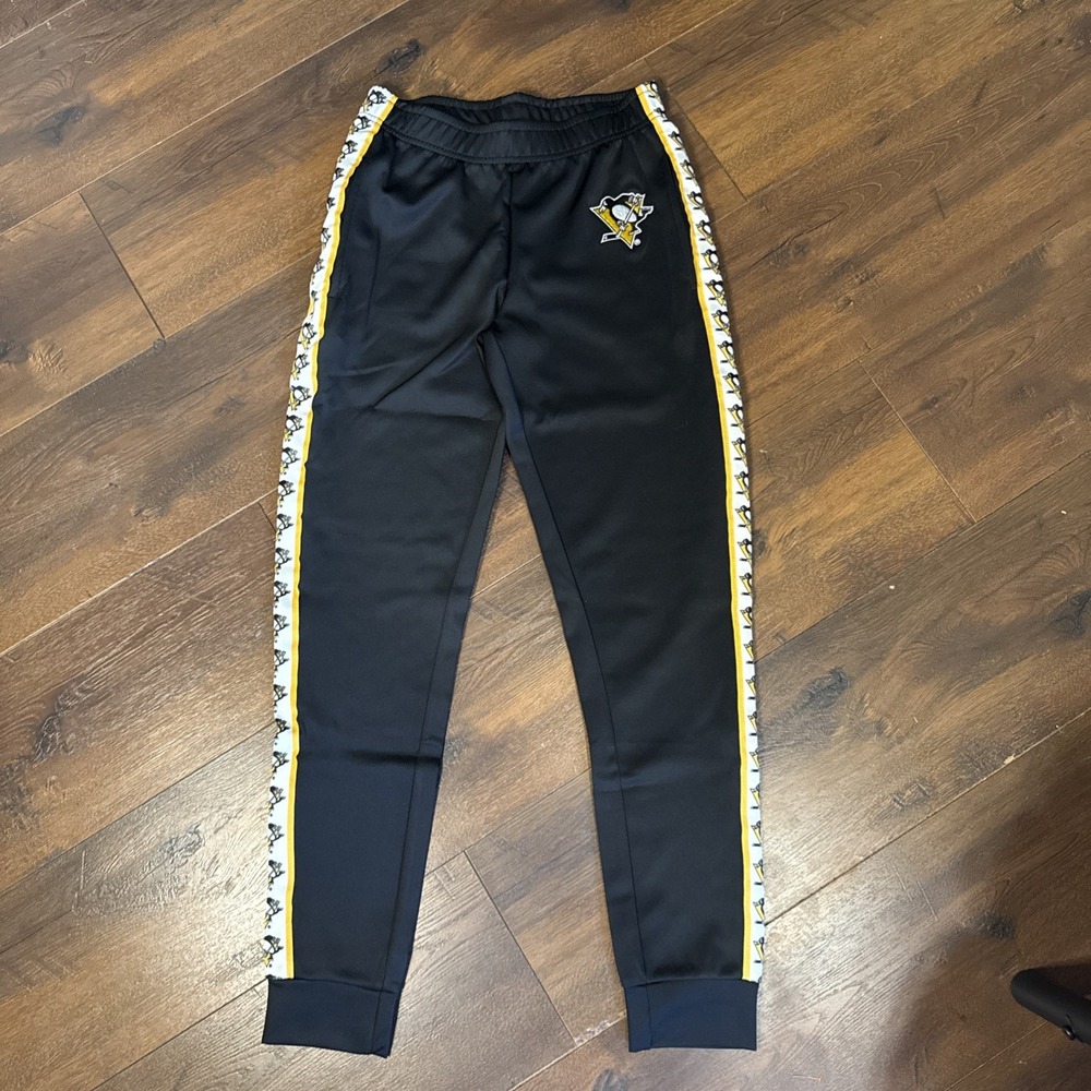 NWT Pittsburgh Penguins NHL FOCO Joggers Men's Small Black Logo Tape Track Pants